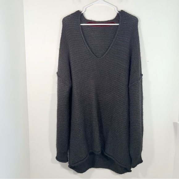 Free People All Mine Black Cotton Alpaca Slouchy Balloon Sleeve Sweater Medium - Picture 2 of 14